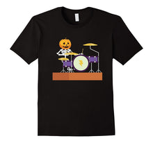 Drummer Skeleton T-Shirt Funny Halloween Pumpkin Head Tee