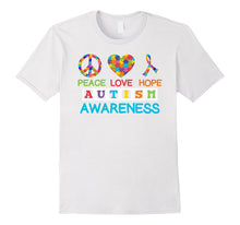 Autism Awareness Peace Love Hope Puzzle Ribbon T-Shirt