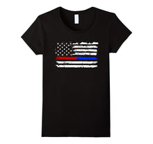 Firefighter Police Red Blue Line American Flag T-Shirt