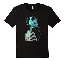 Skeleton Listening to Music With Headphones on His Skull