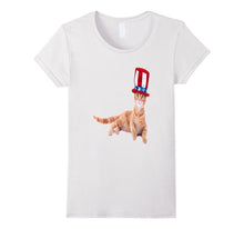 4th of July Shirt USA Orange Kitty Cat Uncle Sam Hat America
