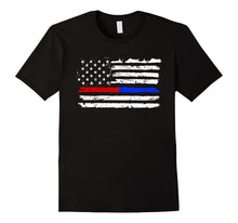 Firefighter Police Red Blue Line American Flag T-Shirt