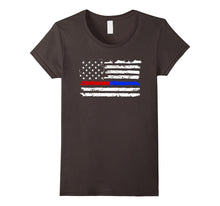 Firefighter Police Red Blue Line American Flag T-Shirt