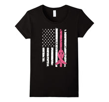 Breast Cancer Awareness T-Shirt American Flag Distressed Tee
