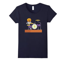 Drummer Skeleton T-Shirt Funny Halloween Pumpkin Head Tee