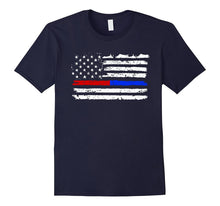 Firefighter Police Red Blue Line American Flag T-Shirt