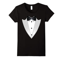 Funny Black Tuxedo Suit TShirt With Faux Lapel and Bow-Tie