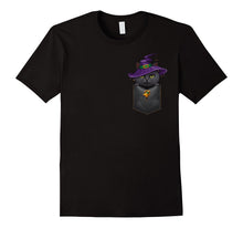 Black Cat Witch in Chest Pocket Halloween T-Shirt