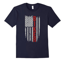 Distressed American Flag and Motorcycle, Biker Funny T-Shirt
