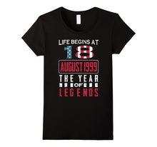 18th Birthday Born in August 1999 Year of Legends T-Shirt