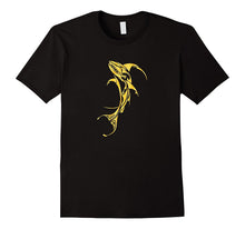 Dabbing Shark Skeleton Tribal Tattoo T-Shirt, Fire Gold