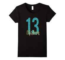 13th Birthday Shirt Gift Gold Mermaid Blue Thirteen 13