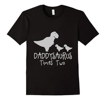 Men's DADDYSAURUS TIMES TWO Twins Father Dad Kids Dinosaur Shirt