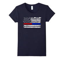 Firefighter Police Red Blue Line American Flag T-Shirt