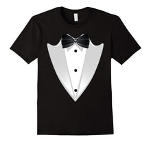 Funny Black Tuxedo Suit TShirt With Faux Lapel and Bow-Tie
