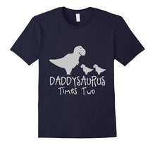 Men's DADDYSAURUS TIMES TWO Twins Father Dad Kids Dinosaur Shirt