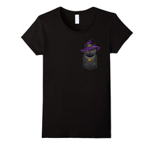 Black Cat Witch in Chest Pocket Halloween T-Shirt