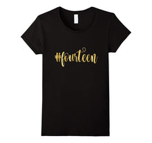 14th Birthday Shirt Gift Gold Hashtag Milestone Fourteen 14