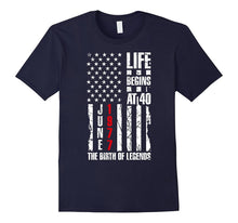 Life Begins at 40 June 1977 40th Birthday Tee American Flag