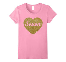 Seven - 7th Birthday Shirt for Girls, Gold Heart Design