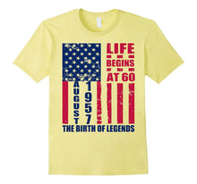 Mens August 60th Birthday T-Shirt 1957 Life Begins 60 of Legends