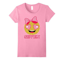 Seven Birthday Girl Emoji in Love With Ribbon Glittery Shirt