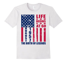 Mens August 60th Birthday T-Shirt 1957 Life Begins 60 of Legends