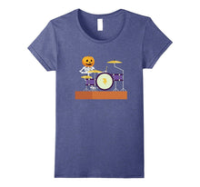 Drummer Skeleton T-Shirt Funny Halloween Pumpkin Head Tee