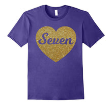 Seven - 7th Birthday Shirt for Girls, Gold Heart Design
