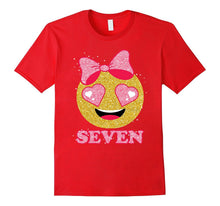 Seven Birthday Girl Emoji in Love With Ribbon Glittery Shirt