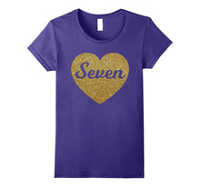 Seven - 7th Birthday Shirt for Girls, Gold Heart Design