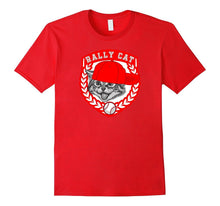 Baseball Red and White Shield and Cap Rally Cat T-Shirt
