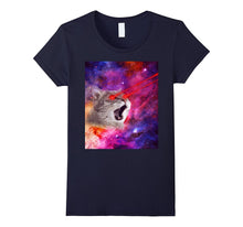 Cool Crazy Angry Cat With Laser Eyes in Space Galaxy T-Shirt