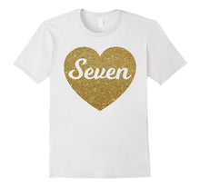 Seven - 7th Birthday Shirt for Girls, Gold Heart Design