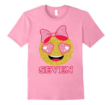 Seven Birthday Girl Emoji in Love With Ribbon Glittery Shirt