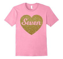 Seven - 7th Birthday Shirt for Girls, Gold Heart Design