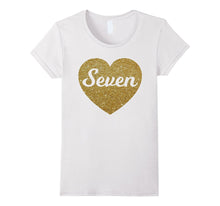 Seven - 7th Birthday Shirt for Girls, Gold Heart Design