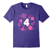 Cute Clover Hearts 4th Birthday T-Shirt Pink Flower Art Gift