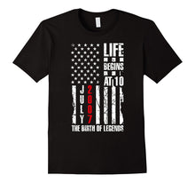 10th Tenth Birthday T-Shirt American Flag Born in July 2007