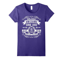 15 Th Birthday Gift T-Shirt Awesome Since 2002 Tee 15 B-Day