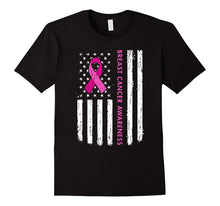 Breast Cancer Awareness T-Shirt American Flag Distressed Tee