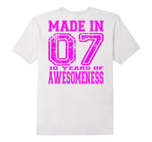 10th Birthday Gift Shirt Made in 07 10 Years of Awesomeness