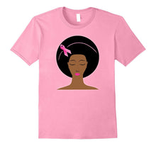 Breast Cancer Awareness Pink Ribbon Black Women Afro T-Shirt