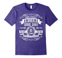 15 Th Birthday Gift T-Shirt Awesome Since 2002 Tee 15 B-Day