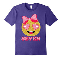Seven Birthday Girl Emoji in Love With Ribbon Glittery Shirt