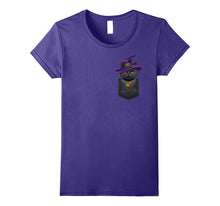 Black Cat Witch in Chest Pocket Halloween T-Shirt