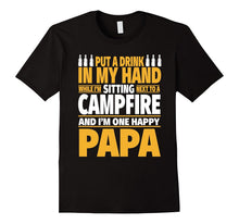 Happy Camping Papa Shirt - Drink in Hand by the Campfire