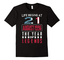 21st Birthday Born in August 1996 Year of Legends T-Shirt
