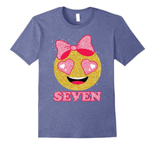 Seven Birthday Girl Emoji in Love With Ribbon Glittery Shirt